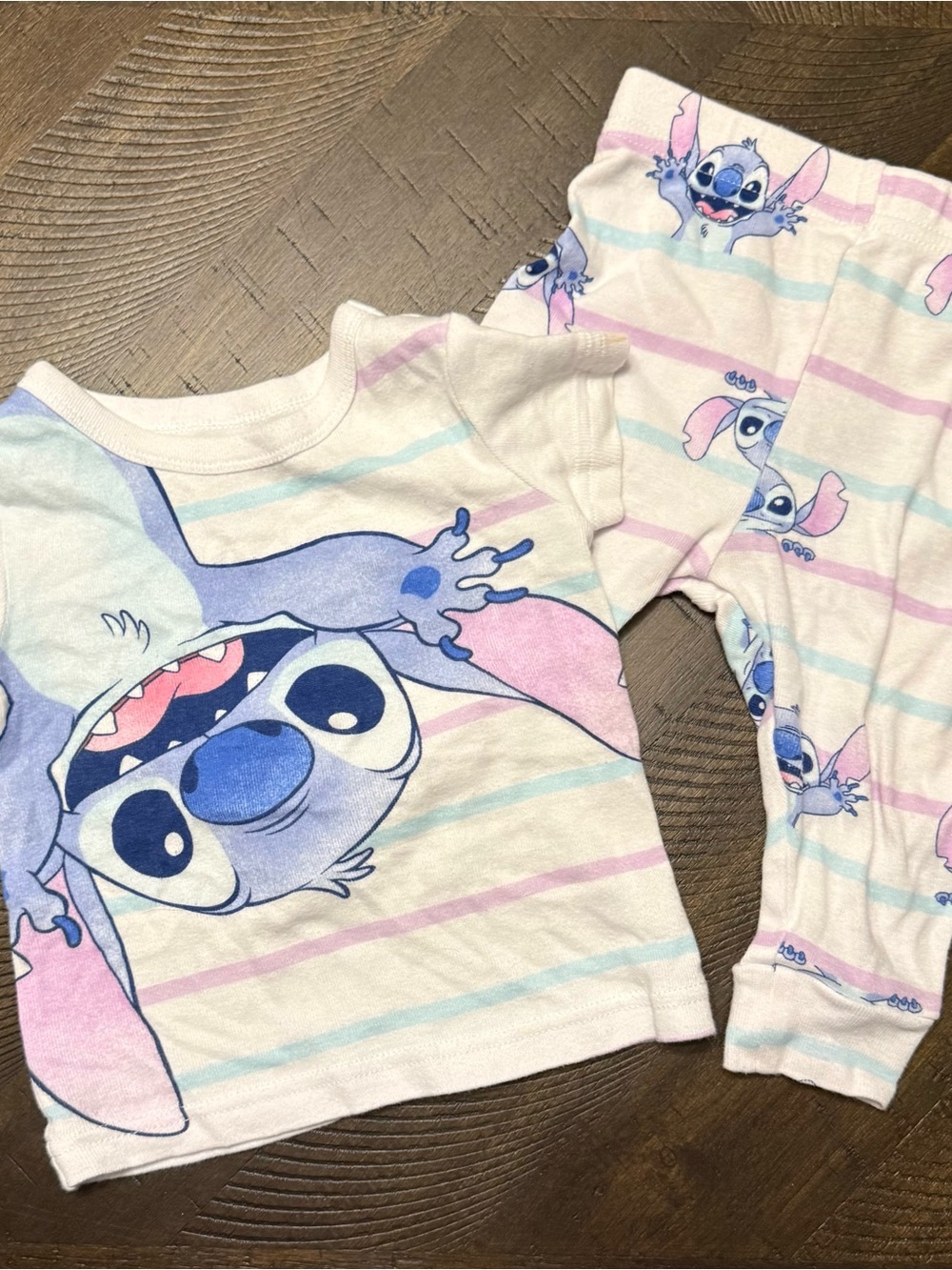 Disney Stitch Pastel Pink & Light Blue Stripe Pajama Set